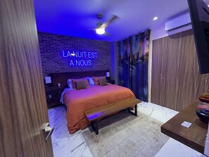 1 bedroom, laptop workspace, iron/ironing board, bed sheets