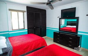 4 bedrooms, laptop workspace, iron/ironing board, bed sheets