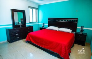 4 bedrooms, laptop workspace, iron/ironing board, bed sheets