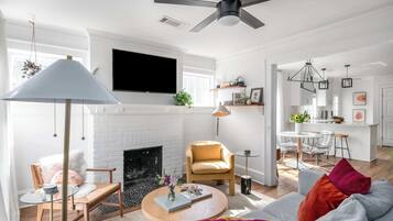 TV, fireplace, offices