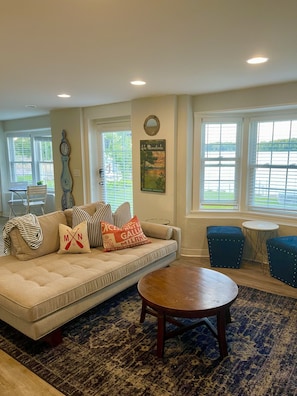 TV, DVD player, video library