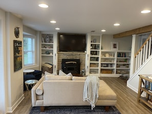 TV, DVD player, video library