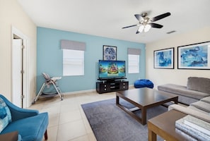 Smart TV, video games, ping pong, stereo