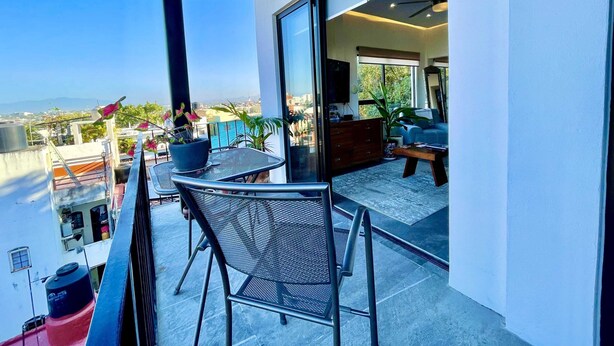 Outdoor dining - 5D Neighbourhood! Modern New, 1 Bed 1 Bath Rooftop Shared Pool! (Puerto Vallarta)