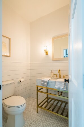 Combined shower/bathtub, jetted bath, hair dryer, bidet