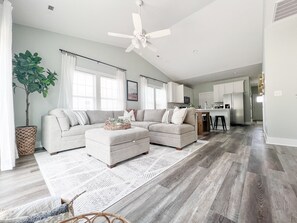 Smart TV, chimenea y libros 