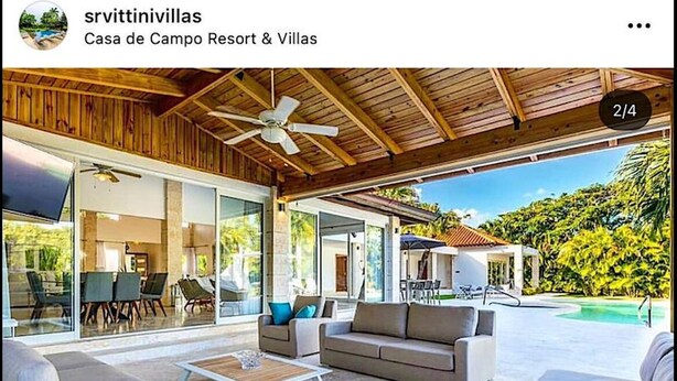 A modern villa with a covered patio, outdoor seating, and a pool. - Snrvittinivillas Mng Spacius and Best Loc in Casa de Campo Resorts Gr8 Villa (La Romana)