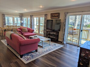 Smart TV, DVD player, foosball, books