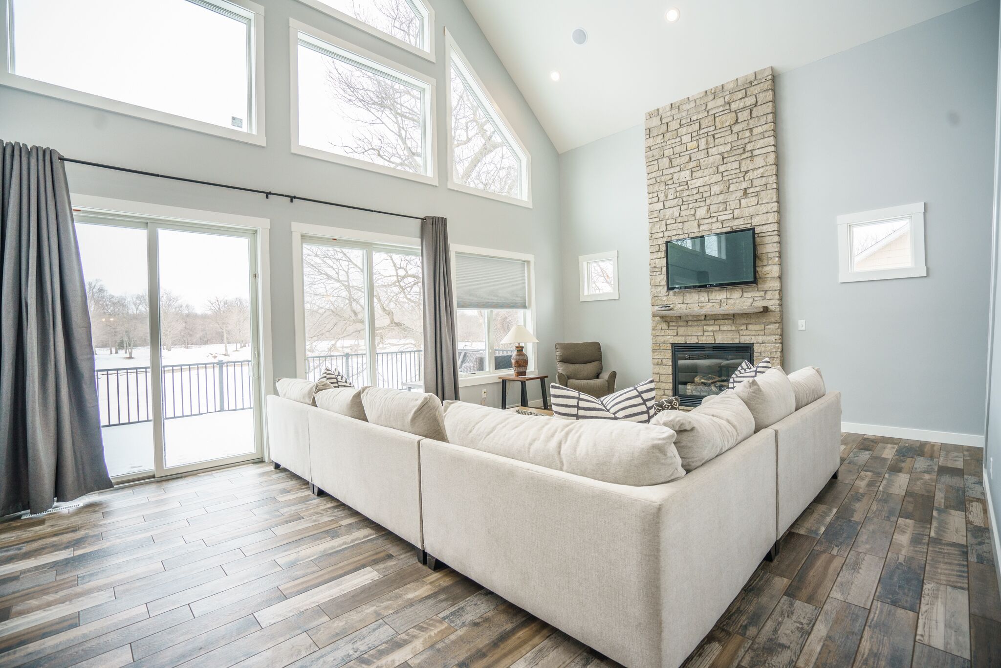 Smart TV, chimenea, reproductor de DVD y estéreo 