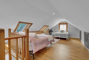 1 bedroom, desk, iron/ironing board, travel cot