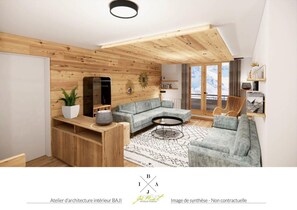 Relax in this serene space with a comfortable sofa, desk, and potted plant.