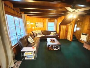 Smart TV, fireplace, DVD player, books