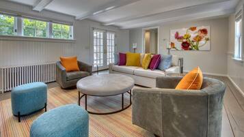 House, Multiple Beds (Sag Harbor Cove Contemporary) | Living room | Flat-screen TV, fireplace