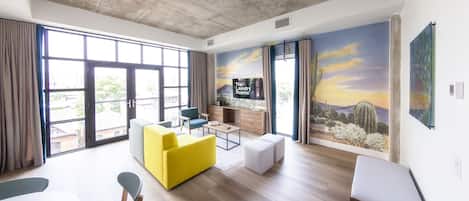 Standard Apartment, Non Smoking, Kitchen | Living area | 55-inch Smart TV with digital channels, TV, iPod dock