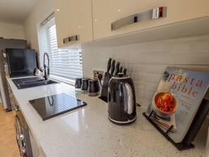 Fridge, dishwasher, electric kettle, toaster