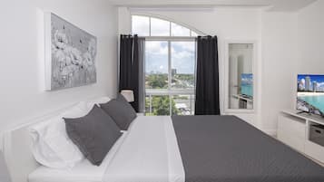 1 bedroom, desk, iron/ironing board, travel cot