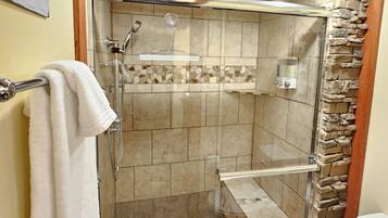 Shower, eco-friendly toiletries, hair dryer, towels