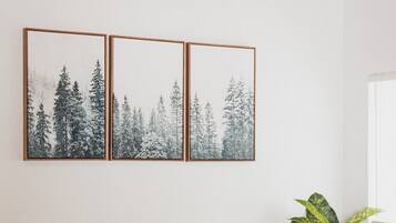 TV connectée, cheminée, livres