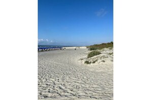 Beach nearby, sun loungers