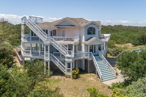 Exterior - Pet friendly home! Elevator & amazing pool bar with TV, hot tub, deck views!  (Corolla)