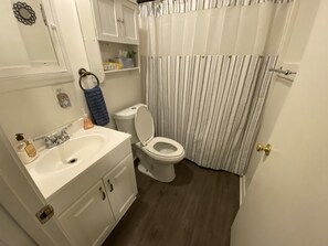 Ensemble douche/baignoire, sèche-cheveux, serviettes fournies, savon