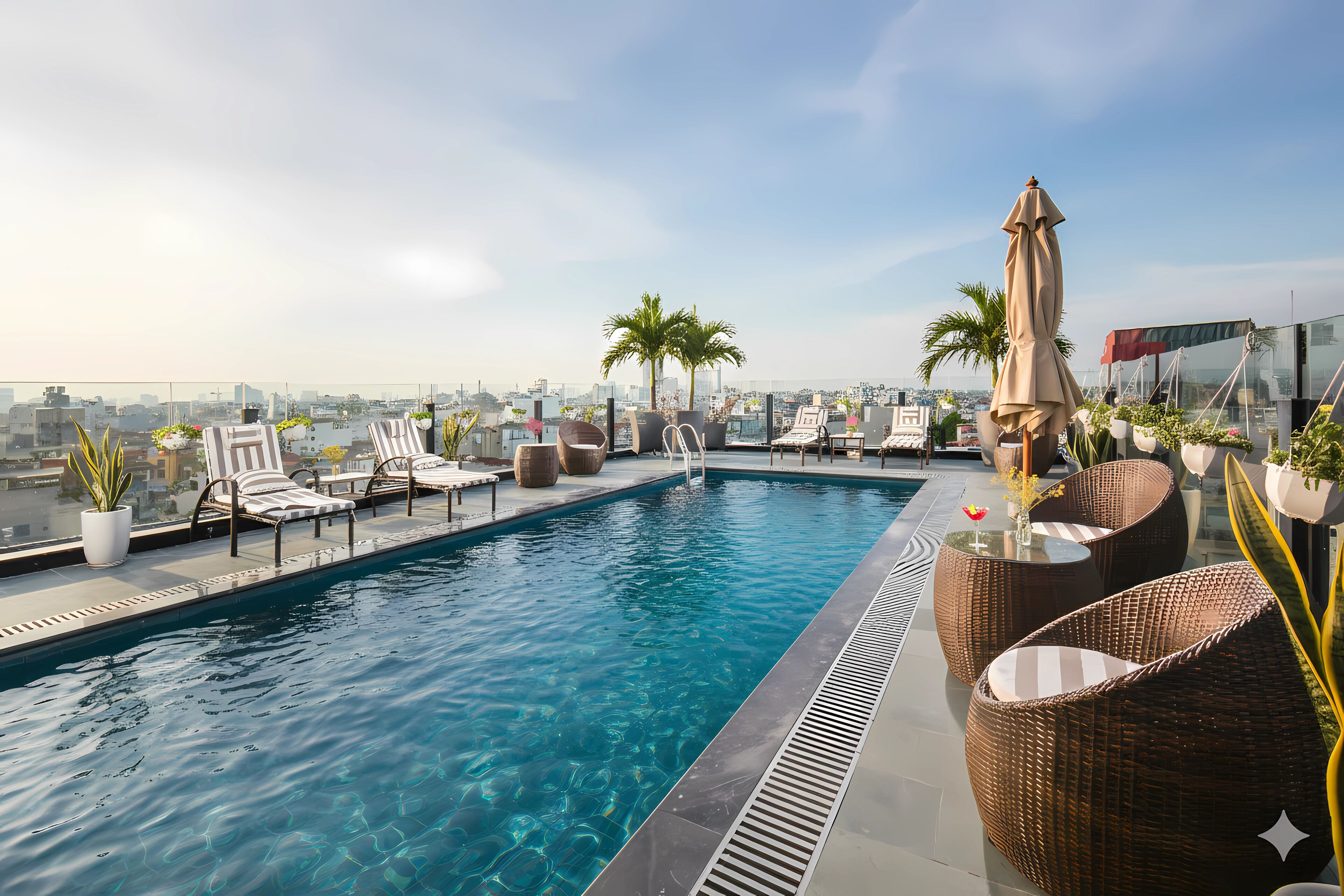 Outdoor pool, pool loungers