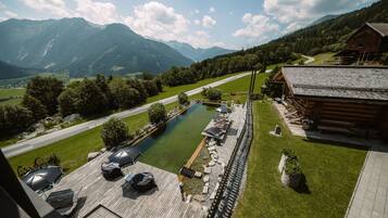 Seasonal outdoor pool, pool umbrellas, sun loungers