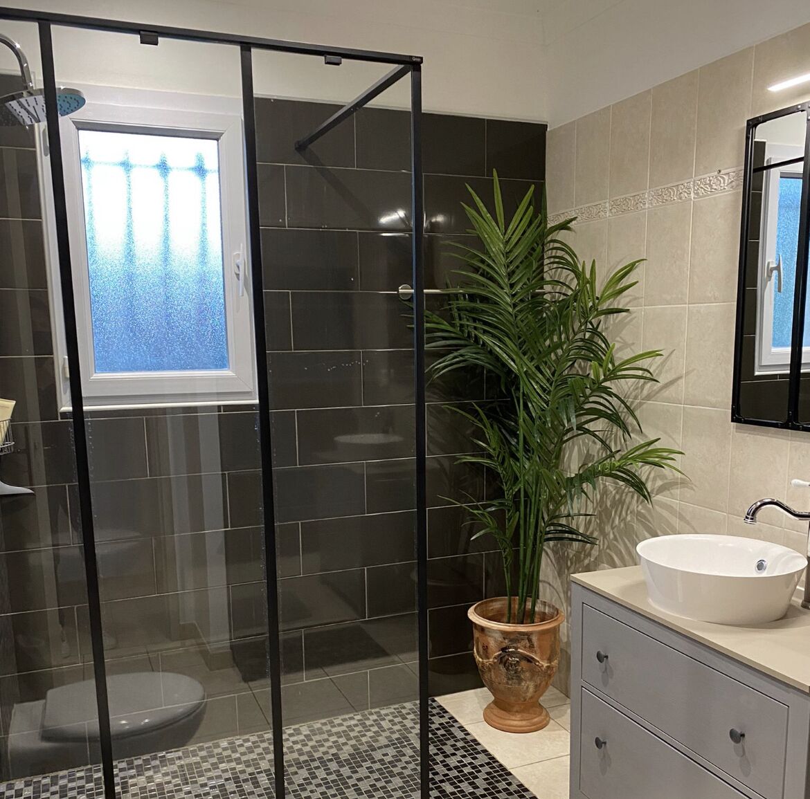 Douche, sèche-cheveux, serviettes fournies, papier toilette
