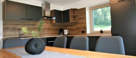 Fridge, microwave, oven, dishwasher
