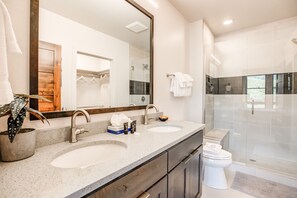 Combined shower/tub, hair dryer