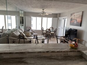 Smart TV, DVD player, books, music library