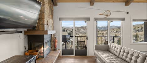 Smart-tv, eldstad, tv-spel och ett musikbibliotek