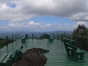 Enjoy panoramic views of the surrounding mountains from this outdoor observation deck.