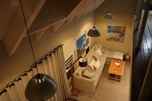 TV connectée, cheminée, livres