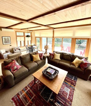 Una Smart TV, una chimenea, libros