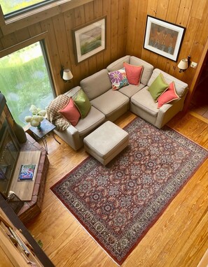 Una Smart TV, una chimenea, libros