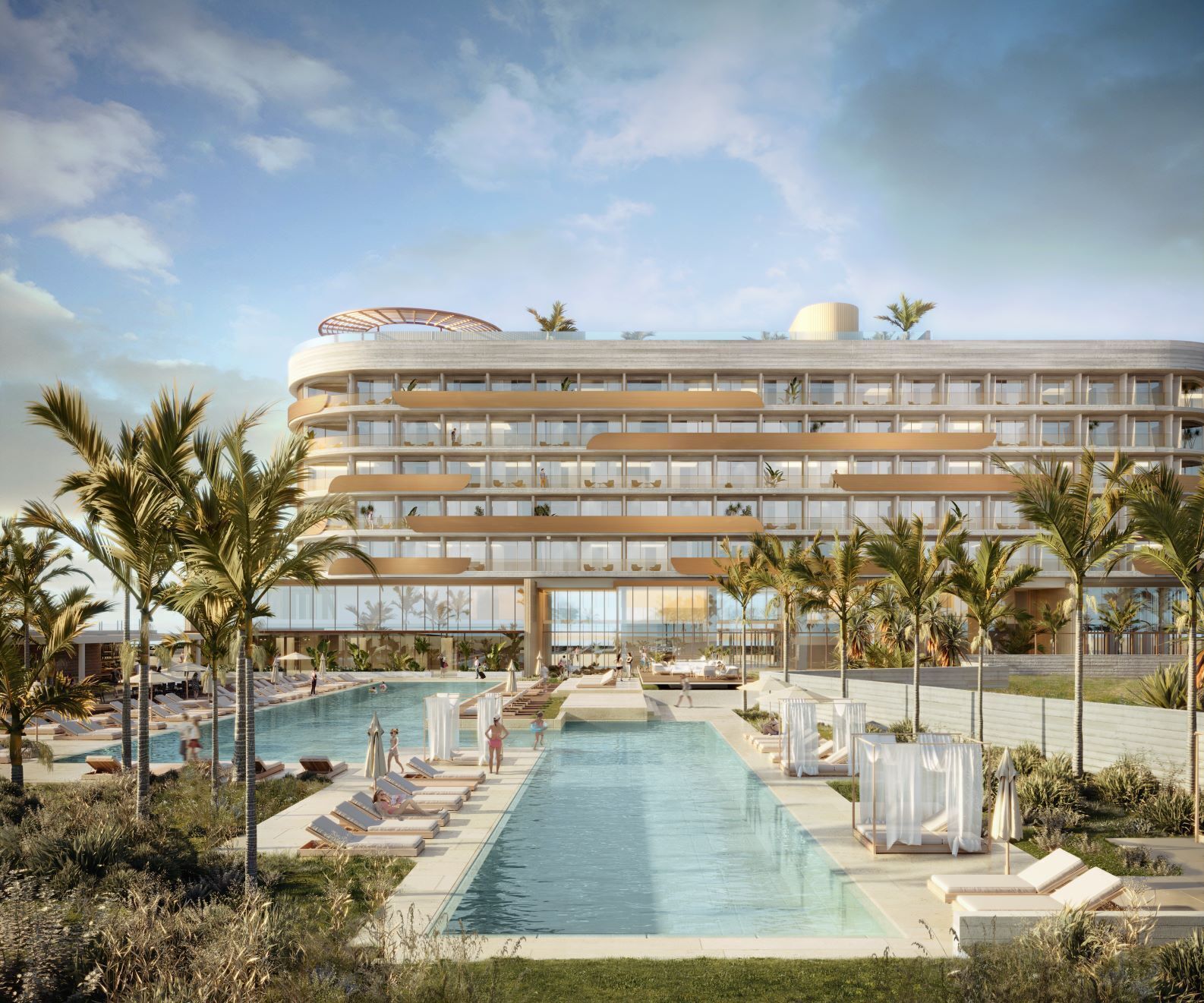 2 outdoor pools, open 10:00 AM to 7:30 PM, free cabanas, pool umbrellas