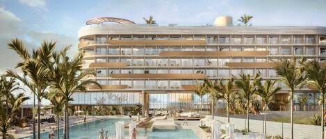 2 outdoor pools, open 10:00 AM to 7:30 PM, free cabanas, pool umbrellas