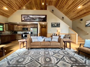 Smart TV, fireplace, DVD player, books