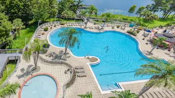 2 outdoor pools, open 10:00 AM to 10:00 PM, pool loungers