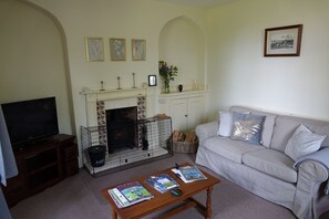 Televisio, takka, kirjoja