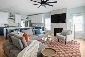 TV, fireplace, video games, offices