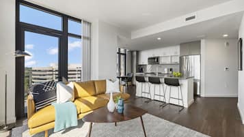 Premium Two Bedroom Apartment with Balcony | Living area | Flat-screen TV, Netflix, Hulu, streaming services