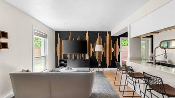 Smart TV, DVD player, music library, stereo