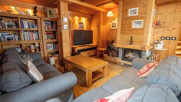 TV, fireplace, video games, DVD player