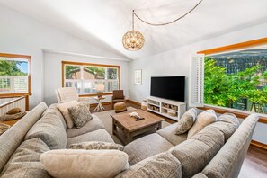 TV, caminetto, libri