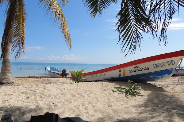 On the beach, white sand