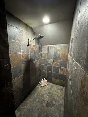 Combined shower/tub, hair dryer, towels