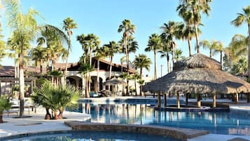 2 outdoor pools, open 7:00 AM to 9:00 AM, free cabanas, sun loungers