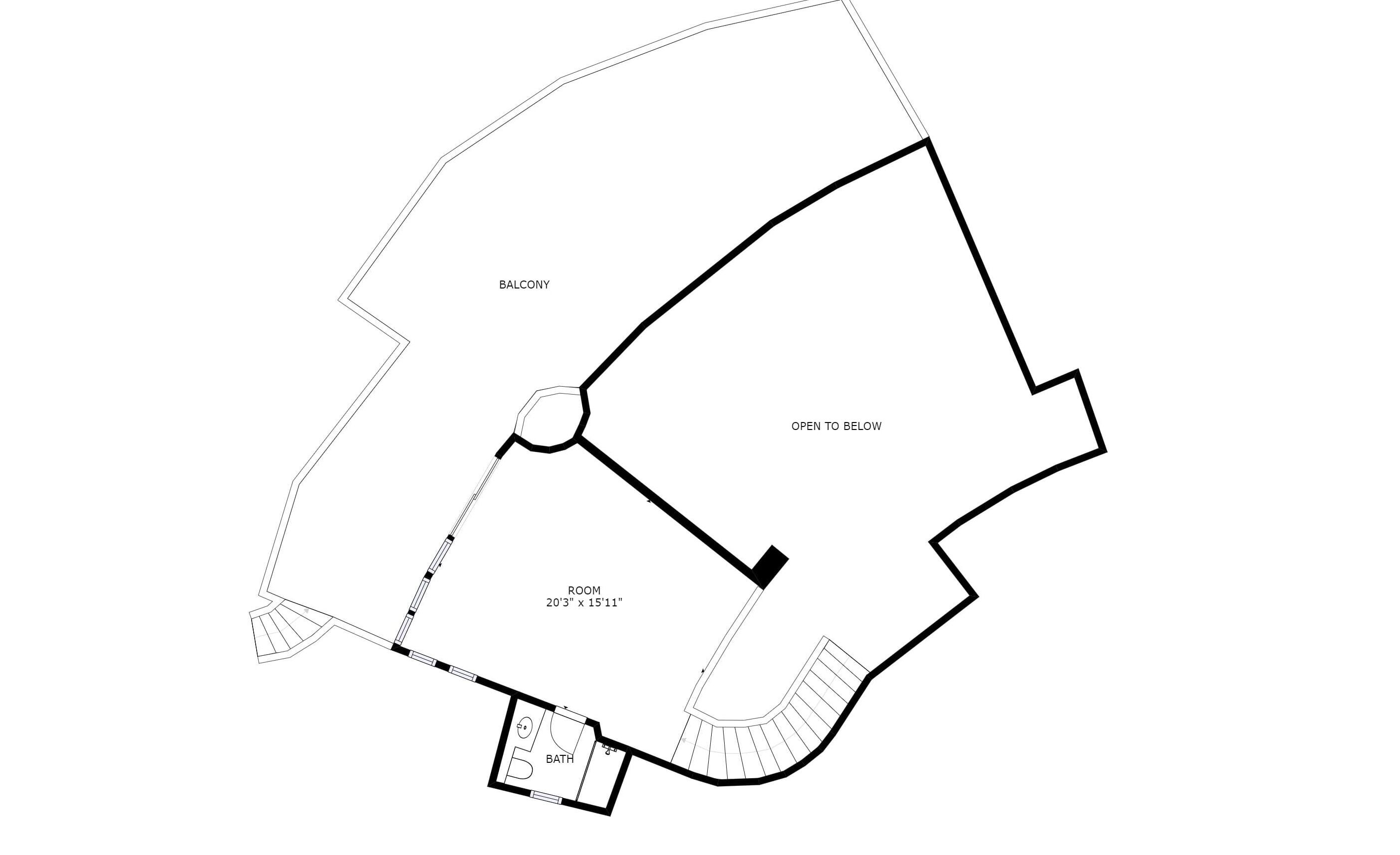 Ein Grundriss mit Balkon, einem Zimmer mit den Maßen 6,15 Meter mal 4,85 Meter und einem Badezimmer.